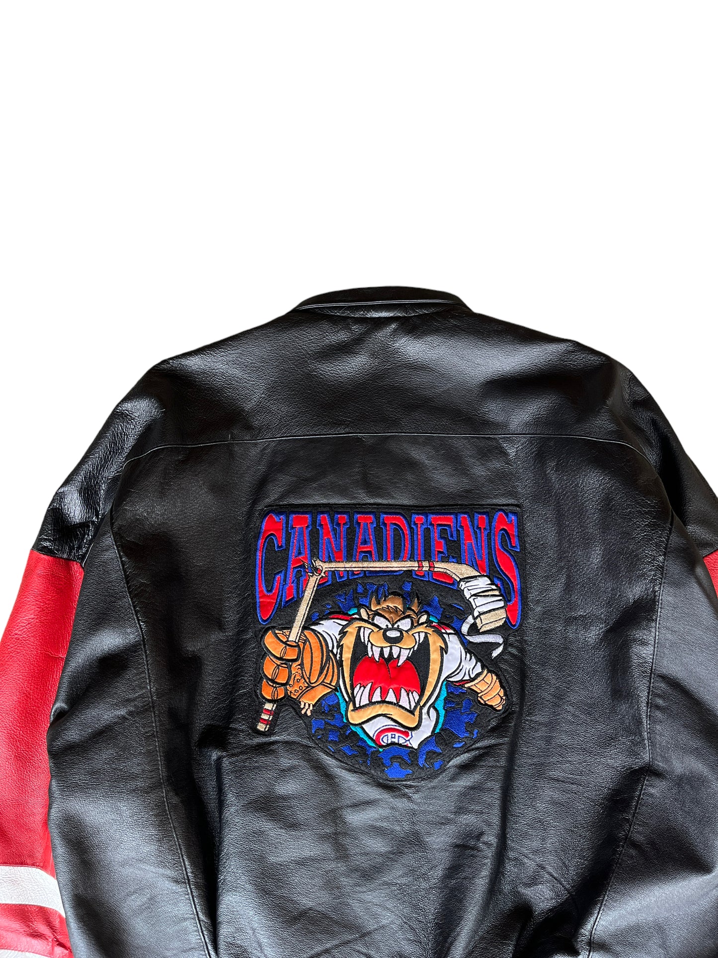 Rare Vintage 90's Looney Tunes Tasmanian Devil "Montreal Canadiens" Leather Jacket