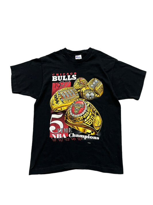 Vintage 90's Pro Player Chicago Bulls Rings 5 Time NBA Champions Tee