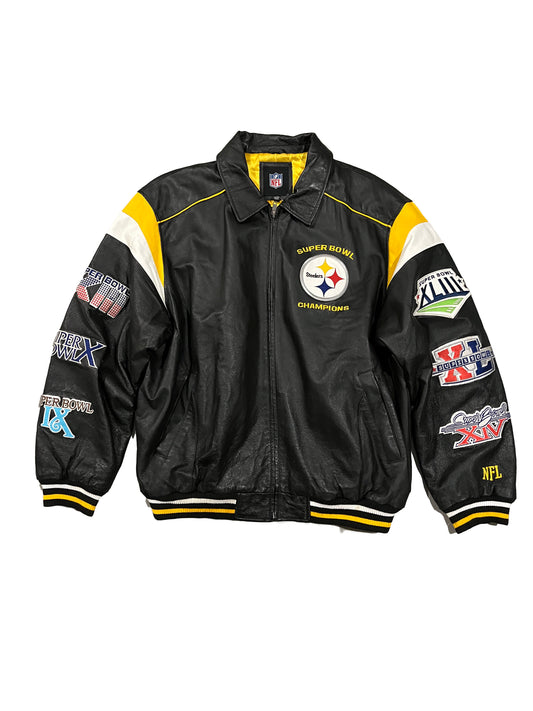 Vintage NFL Pittsburgh Steelers 6x Super Bowl Champions Leather Jacket