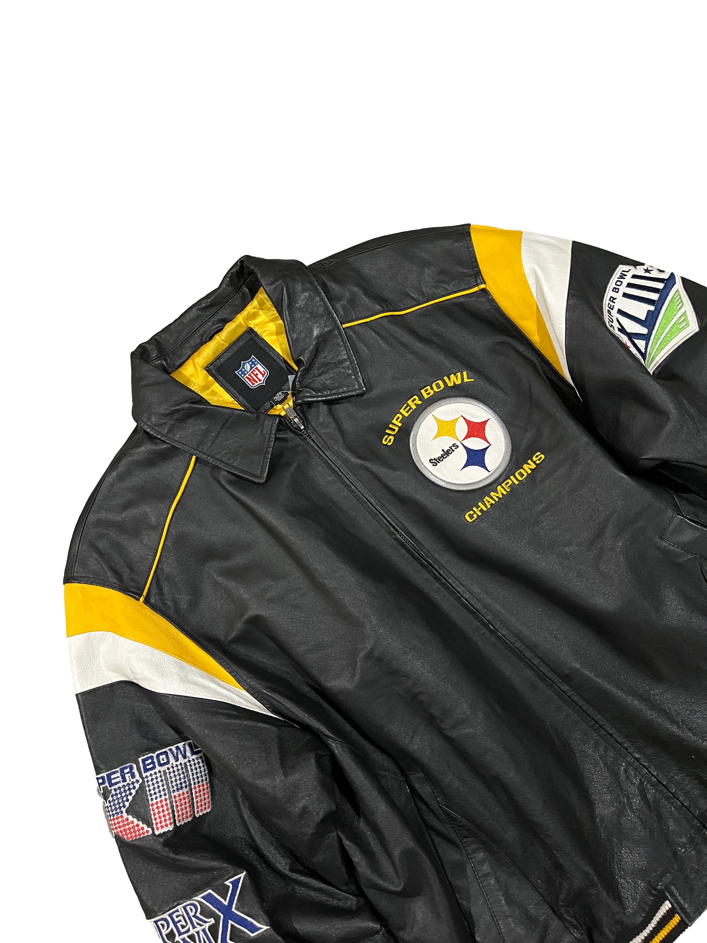 Vintage NFL Pittsburgh Steelers 6x Super Bowl Champions Leather Jacket